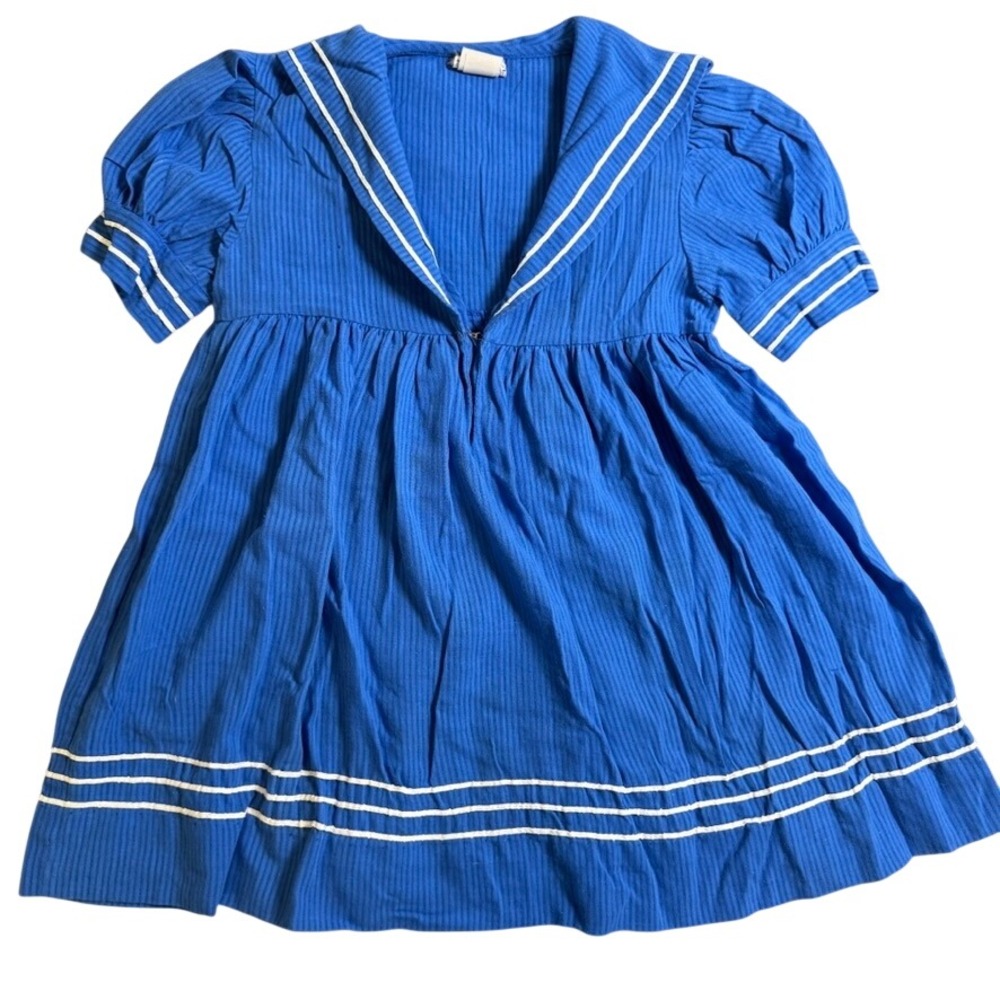 Vintage Youngland Girls Sailor Dress Blue White Nautical Stripe Size 6 1582-1